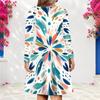 Women Plus Size V Neck Long Sleeve Printed A Line Flared Hem Dress