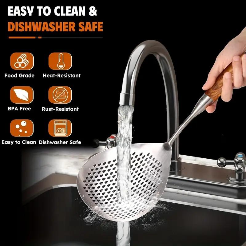 Large Stainless Steel Skimmer Ladle, Slotted Spoon for Frying, Hot Pot, and Cooking with Easy Draining