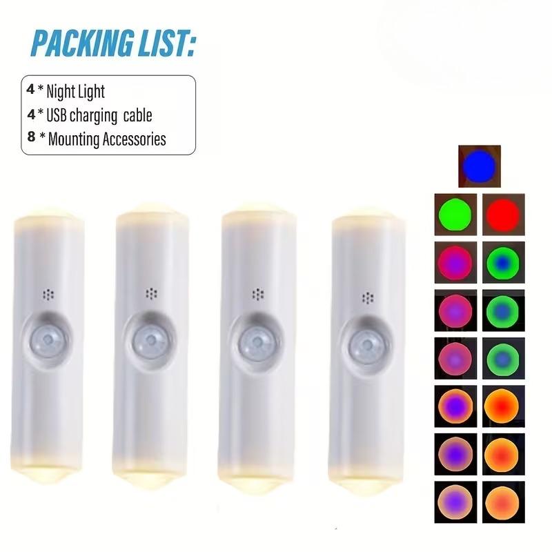 מנורת לילה חכמה RGB עם גוונים, חיישן תנועה מגנטי, נטענת, מנורת קיר לחדר שינה, חדר אמבטיה, ארון, גינה, עיצוב הבית