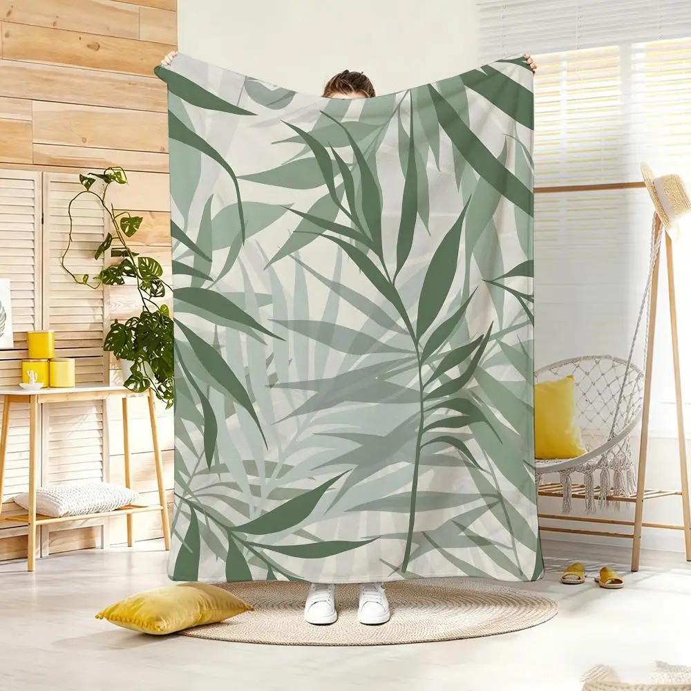 Fresh Leaf Repeat Throw Lightweight  Flannel Blanket Soft Skin-Friendly For Summer Cooling