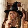 Black Pleated Mesh Witch Hat for Halloween