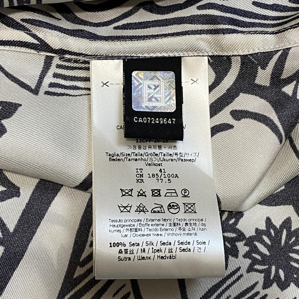 Używana koszula FENDI z krótkim rękawem biało-czarna jedwabna męska