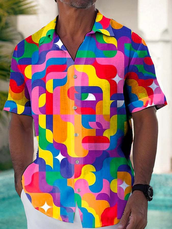 New Fashion Spring and Summer Leisure Gradual Change Color Printed Hawaiian Shirt Men's Vacation Seaside Trade Manufacturers