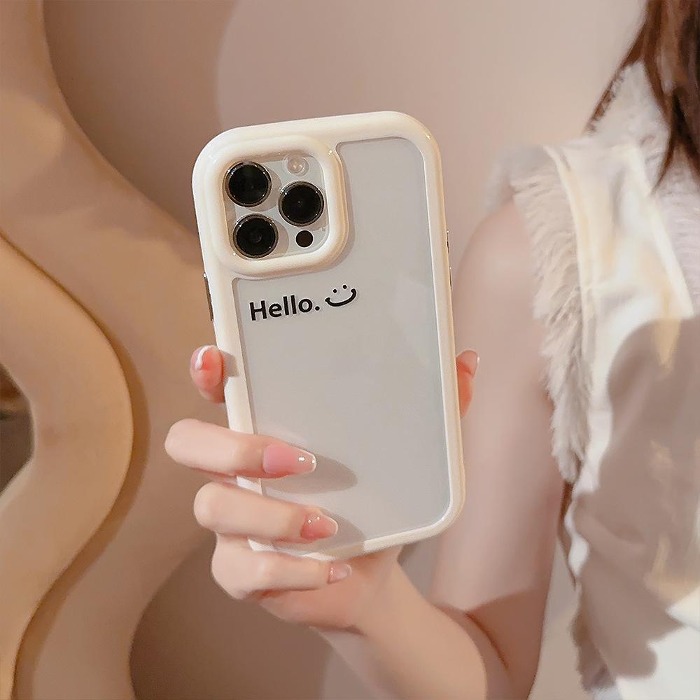 Applicable To 16ProMax Mobile Phone Case 15 Minimalist English Smiling Face IPhone 13 Acrylic 12 Apple 11 Magnetic 16