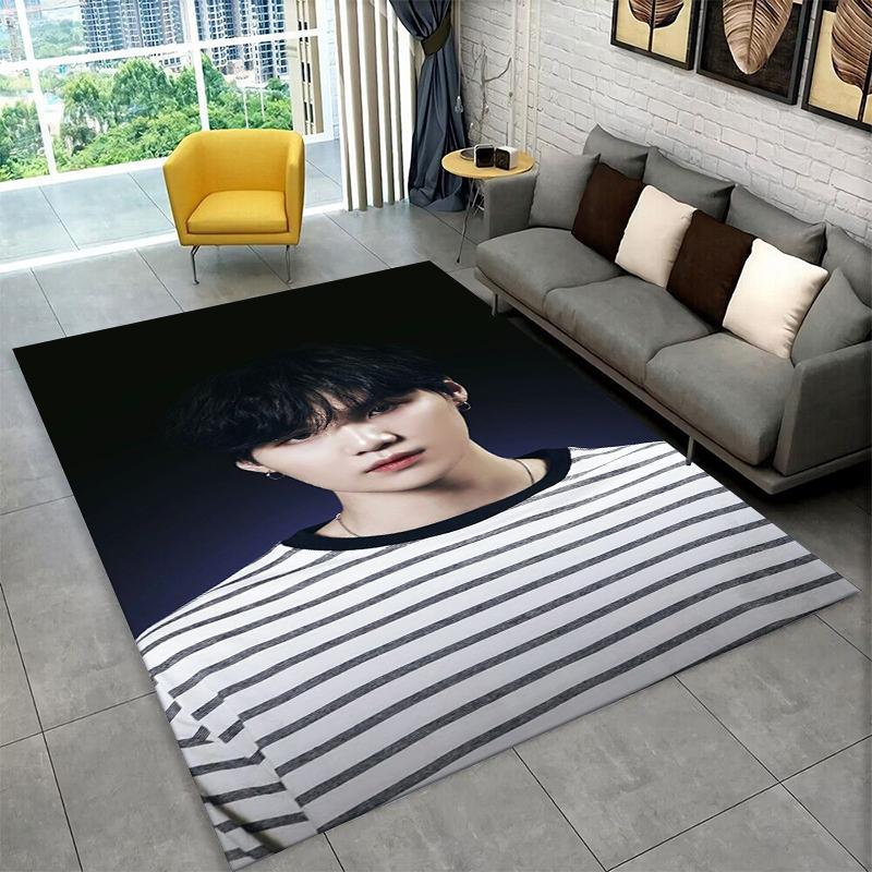 Kpop B-BTS SUGA Agust D Yoon Gi Carpet Rug for Playroom Bedroom Living Room Sofa Home Decor,Area Rug Non-slip Floor Mat Gift