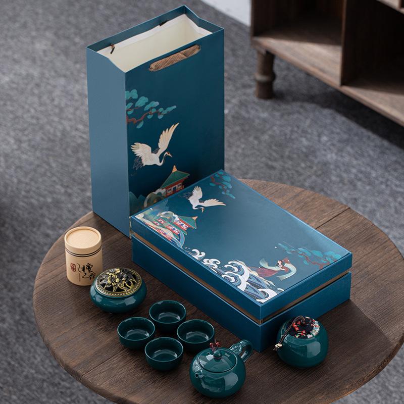 Retro Guochaofeng Kung Fu Ceramic Tea Set Gift Box Company Opens with Gifts To Give Customers Thank You Gifts