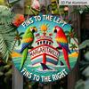 2D Flat, 1pc Margaritaville Metal Aluminum Sign "Fins To the Left, Fins To the Right" - Tropical Beach Wall Art with Parrots, Palm Trees & Margarita