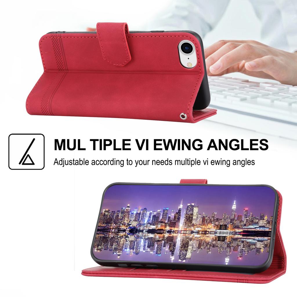 DIERFENG DF-03 Phone Case for iPhone 7/8 4.7 inch/SE (2020)/SE (2022),Lines Imprinted Leather Protective Phone Cover Wallet Stand