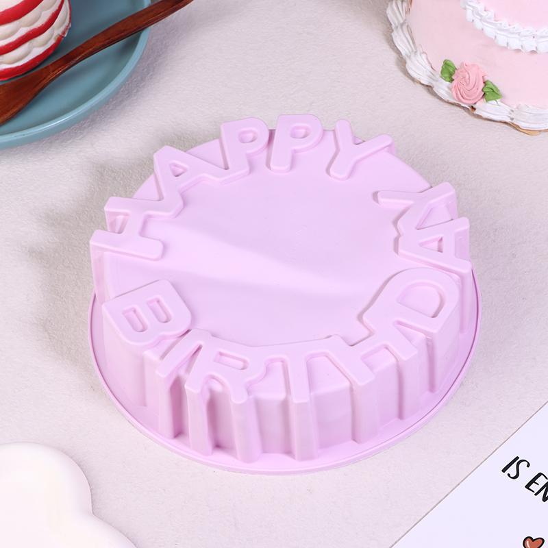 1 Stück 20CM runde Silikon-Kuchenform Happy Birthday Thema Gelee Käse Mousse Pudding Pfannkuchen Backwerkzeug
