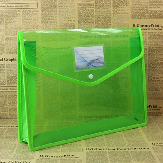 

B4A4 Transparent Korean-Style Document Folder: Creative Waterproof File Bag with Business Card Holder and 3D Edge Seal 285x365x65mm зелений
