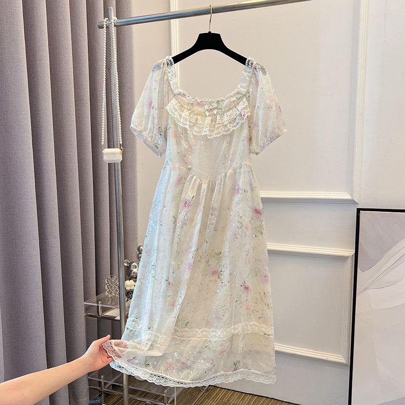 

Платье больших размеров с цветочным принтом в свежем стиле, платье средней длины для женщин