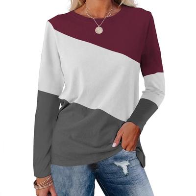 Fashion Color Blocked Long Sleeved Top with Personalized Contrasting Design for Women's Casual T-shirts
