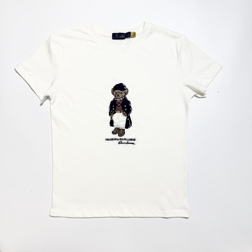 RL High-Quality Scannable Little Bear Embroidered Cotton T-Shirt with Round Hat, Windbreaker Insert Pocket, Short Sleeve - 25 New Styles
