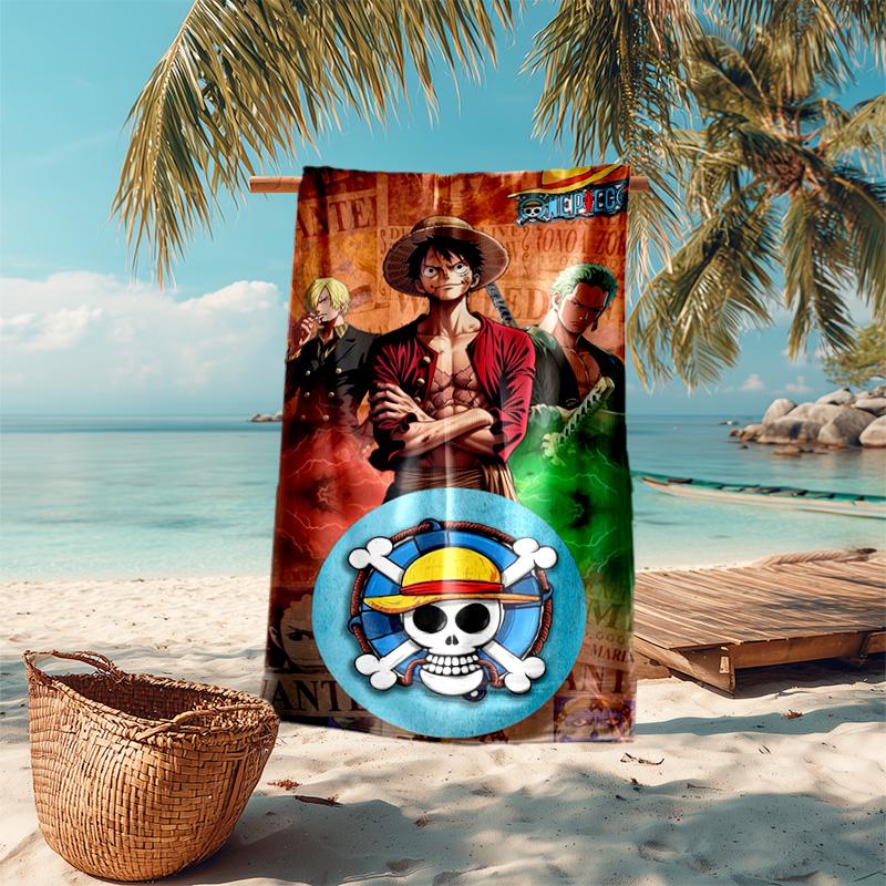 Elemento giapponese classico cartone animato ONE PIECE Monkey D. Asciugamano da spiaggia Luffy campeggio all'aperto vacanza nuoto asciugamano da spiaggia esterno assorbente asciugamano da bagno Y21