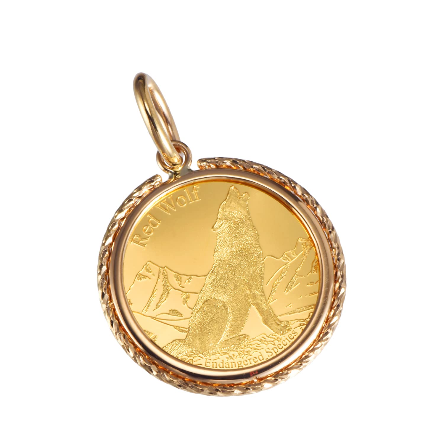 

K24 Чиста золота монета Кулон Вовк Кондор Нарізна рамка K18 Рамка з гравіюванням [Speranza] & 1/25oz золотий