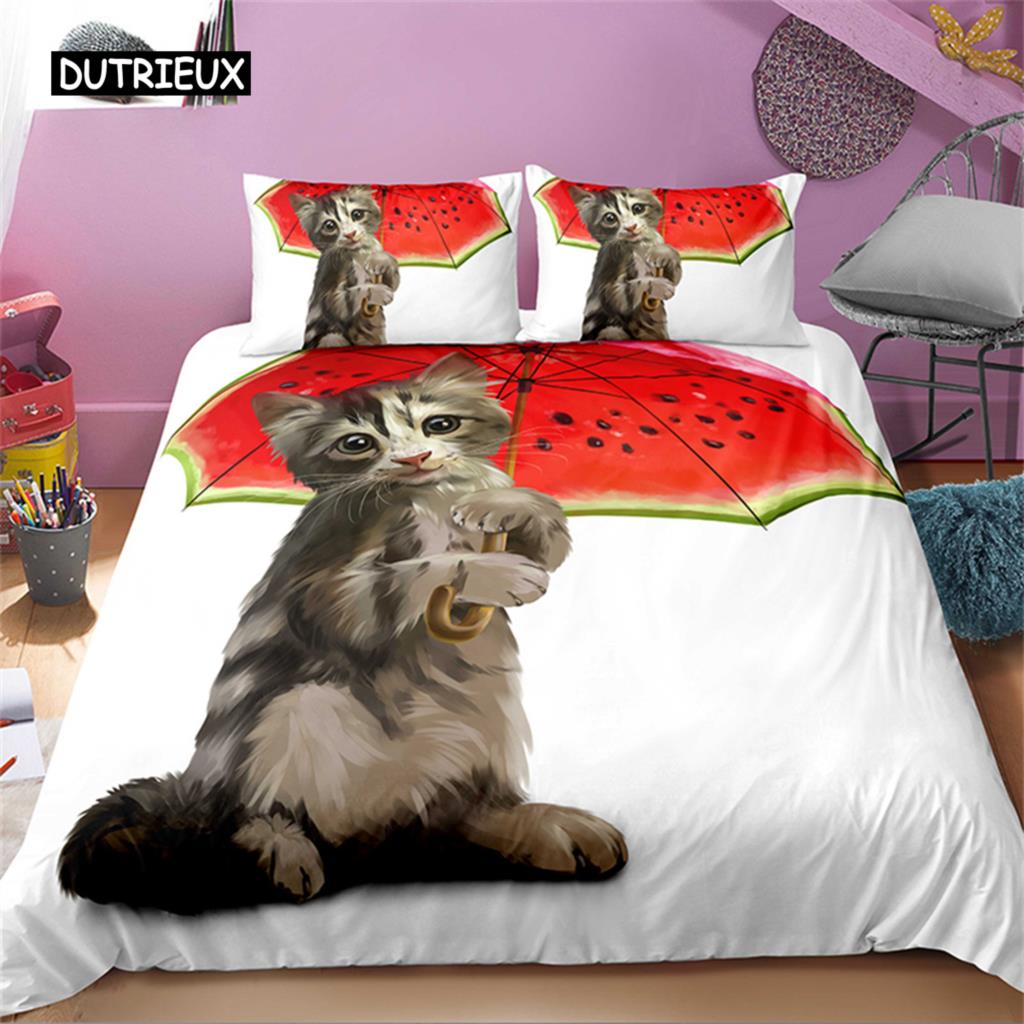 Cartoon Pet Cats Bedding Set Colorful Stitching Animal Duvet Cover Cat Lovers Exclusive Gift For Bedroom Decoration Women Men
