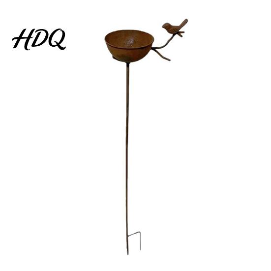 Metal Garden Stake Bird Bath for Outside Rusty Rain Catcher Stake Vintage