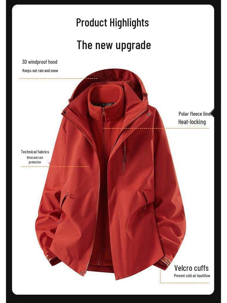 Three-in-One Expedition Jacket: Custom Winter Workwear with Logo Printing, Team Cotton Jacket, Plus Velvet Thickened.