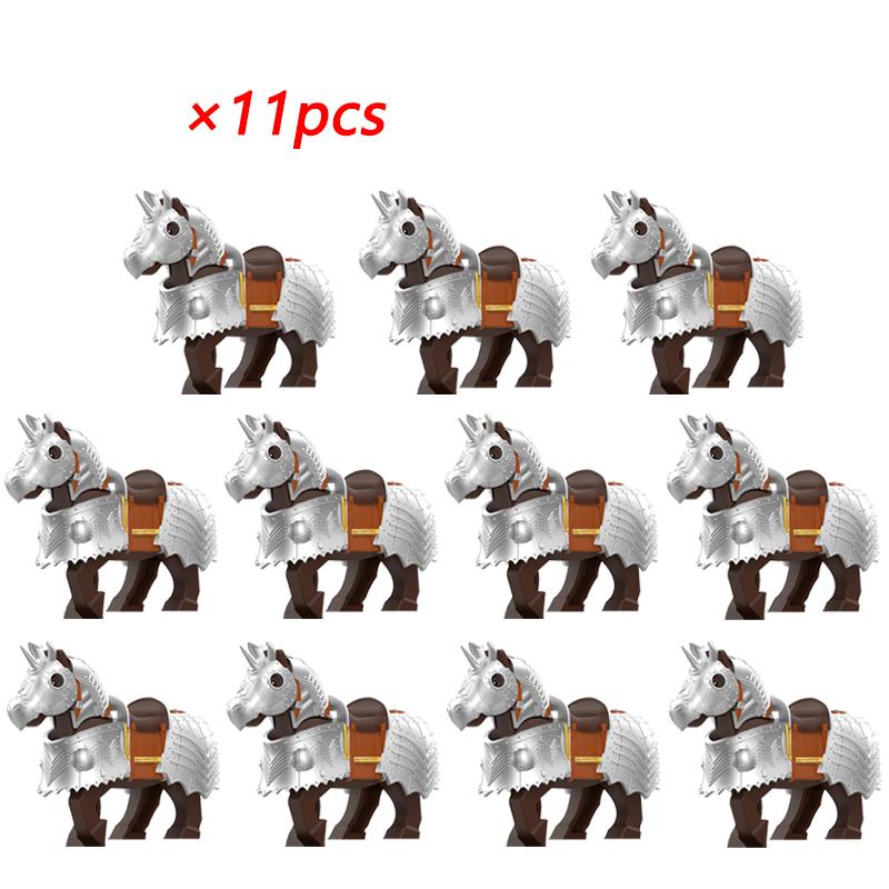 11pcs Medieval Gothic War Horse Building Blocks Silver/Gold/Iron/Armored Horses Battle Steed DIY Bricks Toys