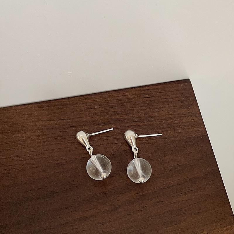 Summer Simple High-End Sense Transparent Round Bead Beaded Stud Earrings Female Niche Temperament Elegant Versatile Earrings