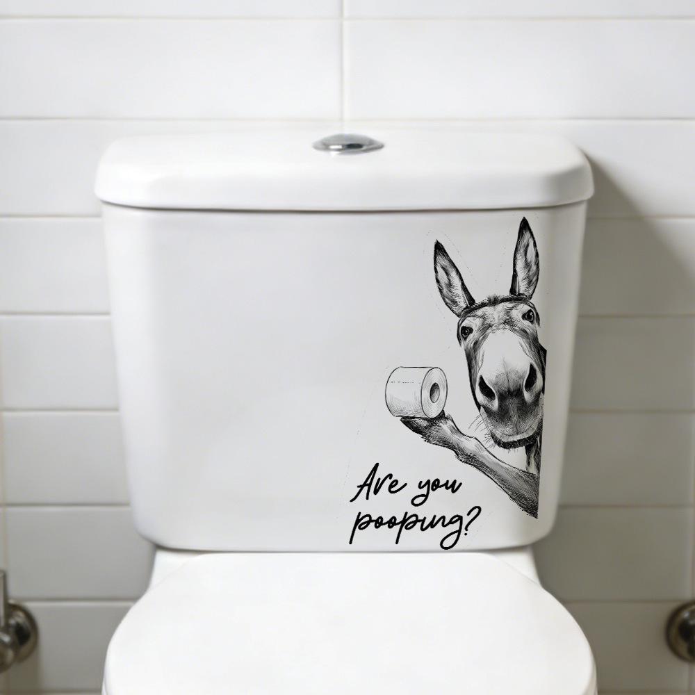 Adesivo Divertente Cartone Animato Asino e Gatto Impermeabile per Coperchio WC e Decorazione Parete Bagno
