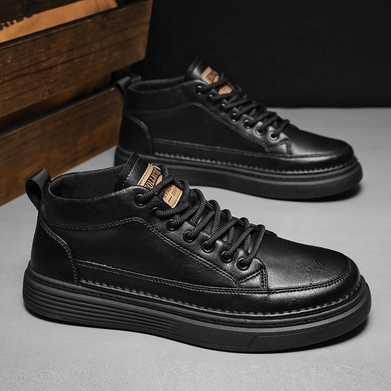 Men's Shoes Autumn and Winter High-top Brown Platform Tooling Board Shoes Men's Mid-top Casual Leather Shoes Retro Martin Short Boots