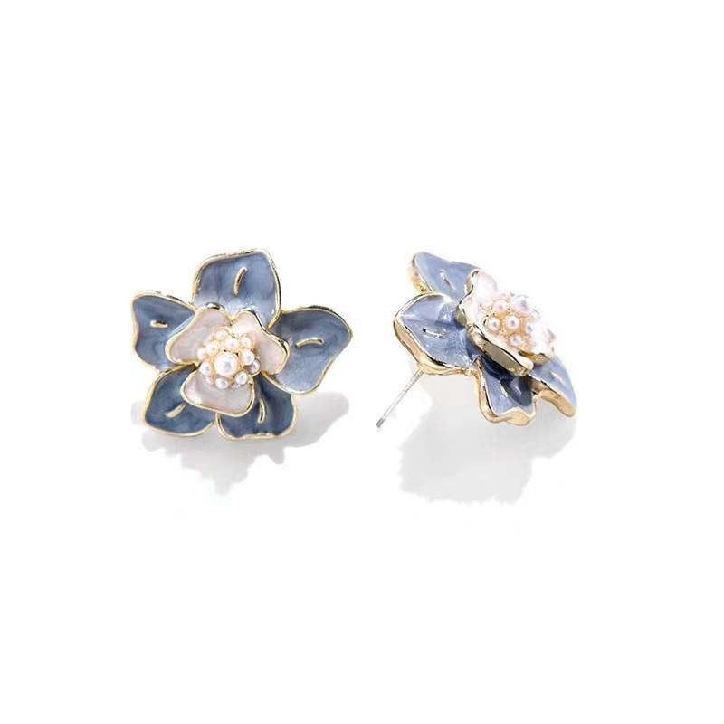 Brincos de Tarraxa Flor de Cerejeira Camélia de Luxo para Mulheres Vintage Elegante Pérola Design Único Inspirado na Natureza Chique Estilo Francês