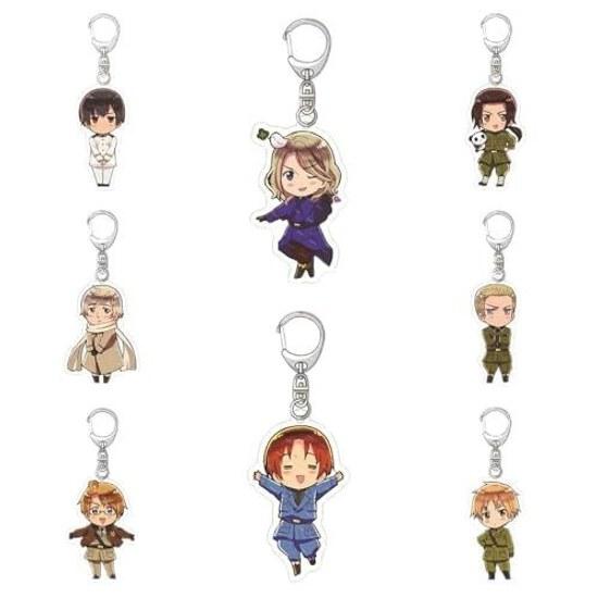 DUOFAFA XYUN Hetalia Italy Germany Key Holder Japan Keychain Unofficial Cosplay Item Acrylic Popular Anime Decoration Cute Loss Prevention Accessory