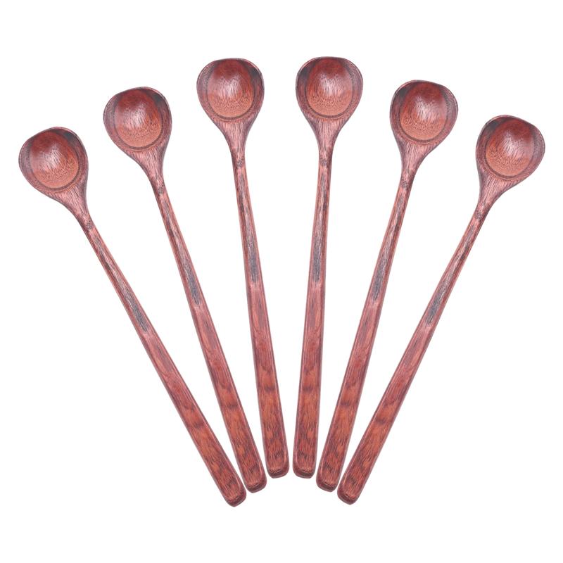 

6 штук Деревянные длинные ложки Длинная ручка Круглые ложки Ложки для супа в корейском стиле Для супа, готовки, перемешивания, кухонные