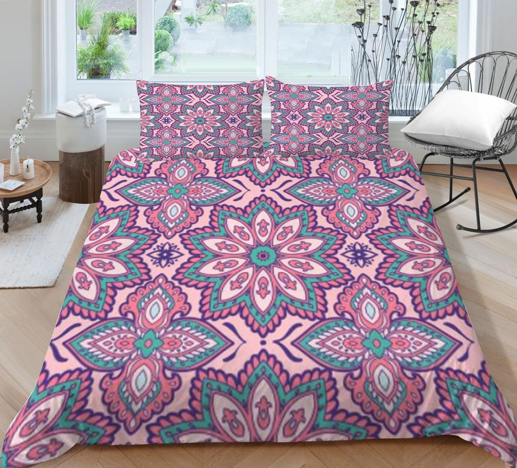 2/3-teiliges Bettwäsche-Set Atmungsaktive Decke Bettbezug-Set 3D Böhmisches Design Mikrofaser Bequeme Bettwäsche