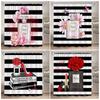 Floral Perfume Shower Curtains Pink Flower Butterfly Red High Heel Black White Stripe Fashion Bath Curtain Fabric Bathroom Decor