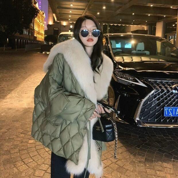 New imitation fox fur navy collar down cotton jacket wool cotton clothing women's medium and long autumn and winter clothing