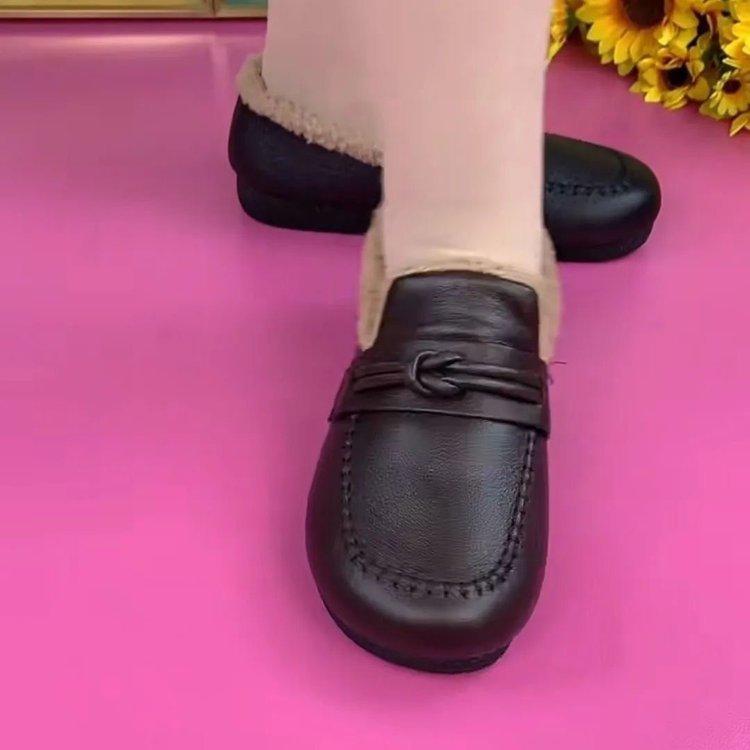 Popular Velvet Beanie Shoes Women's 2025 Winter New Soft-soled Soft-faced Mother Flat-soled Leather Shoes Warm Versatile Cotton Shoes