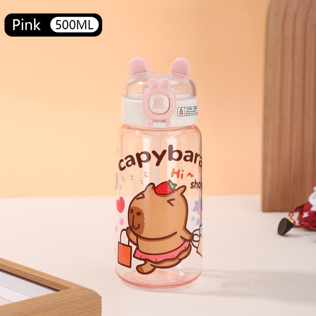 2025 New Capybara Large Water Bottle BPA Free Leak Proof Sports Straw Cup for Gym School Travel Kids Students Outdoor