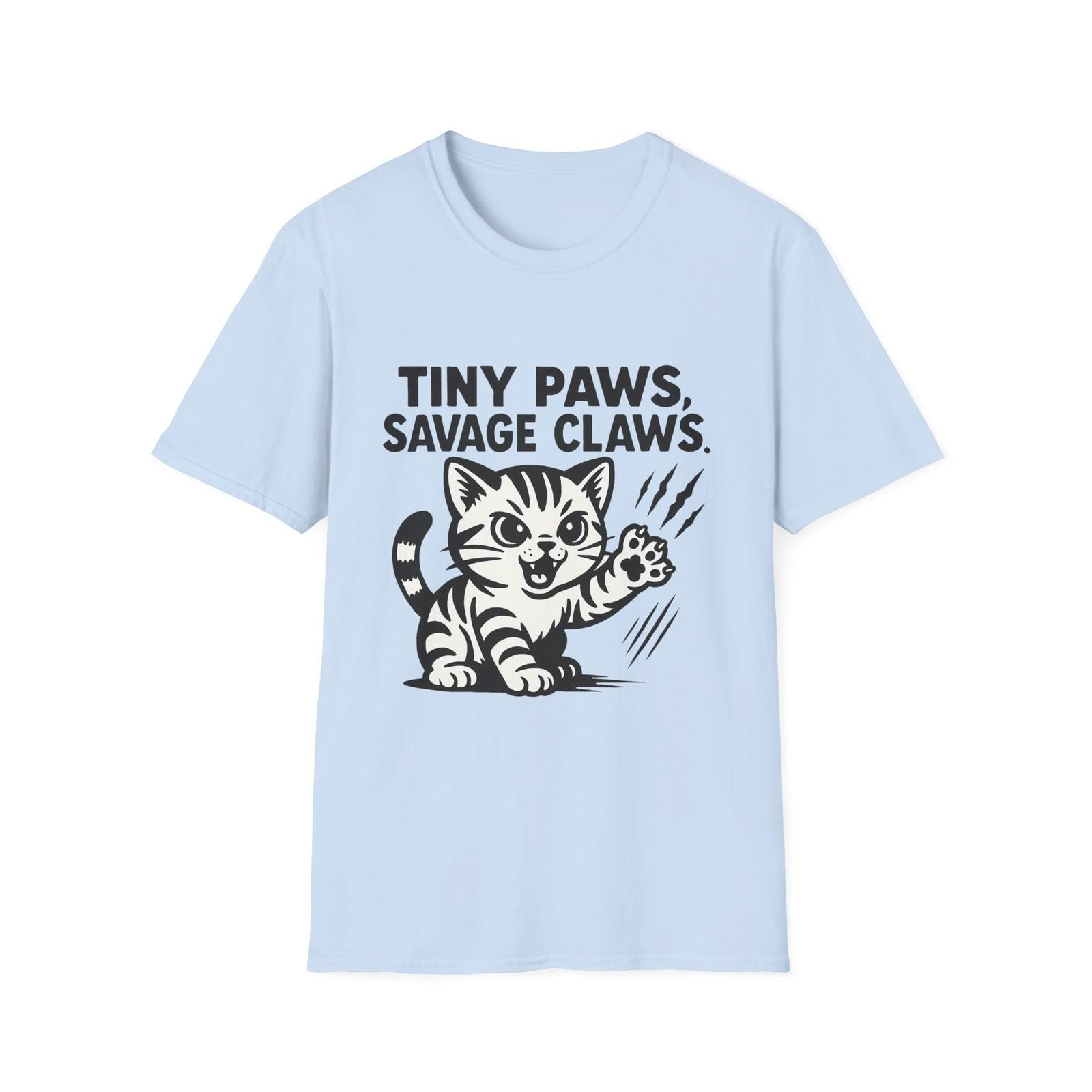 Unisex Softstyle T-Shirt Mens Womens Tees Top Tabby Kitten Funny Tiny Paws Savage Claws Cat Cartoon 2XL