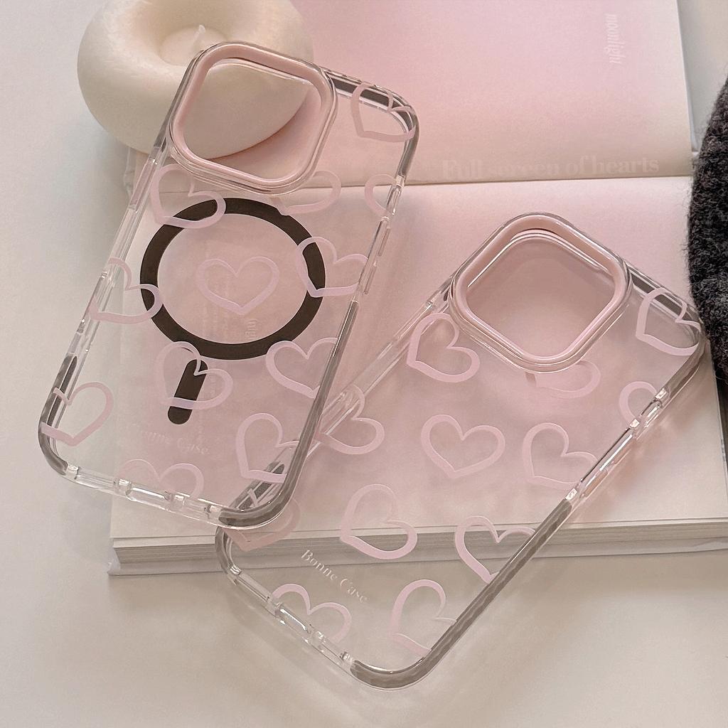 Gray Pink Graffiti Love IPhone 15 Apple 16 Promax Mobile Phone Case Suitable for 14 Personality 13 Transparent 11 Magnetic Suction