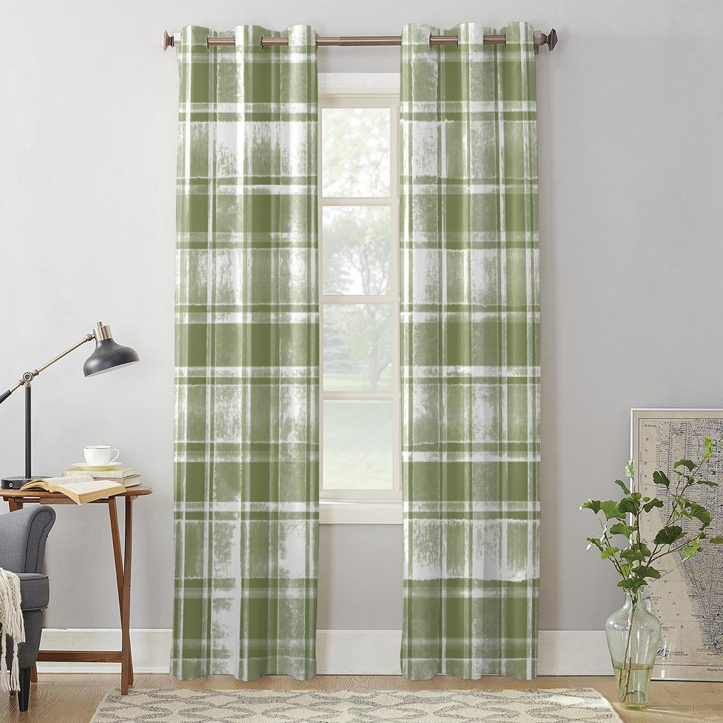 Salviegrønne Akvarell Rutete Vindusgardiner for Stue Soverom Gardiner Moderne Kjøkken Persienner Draperier Gardiner