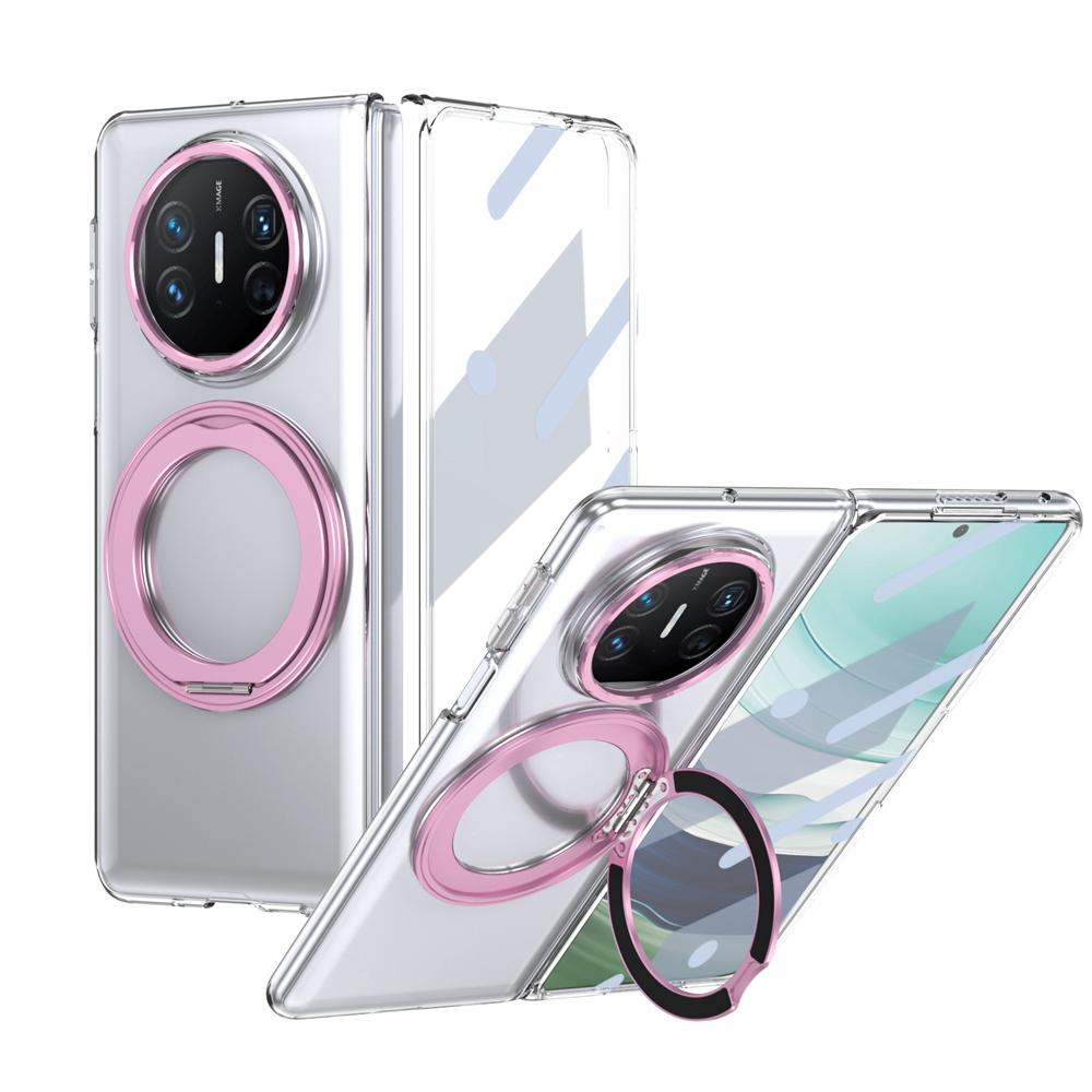 KEYSION 360° Rotating Magnetic Ring Stand Case for Huawei Mate X6 X5 X3 Transparent Hard PC Phone Cover with Screen Protector