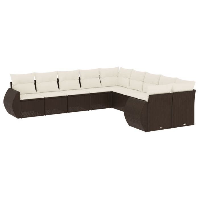 VidaXL Salon de Jardin avec Coussins 10 pcs, Canapés avec Dossier, Ensemble de Meubles, Mobilier de Terrasse Patio, Marron 3221912