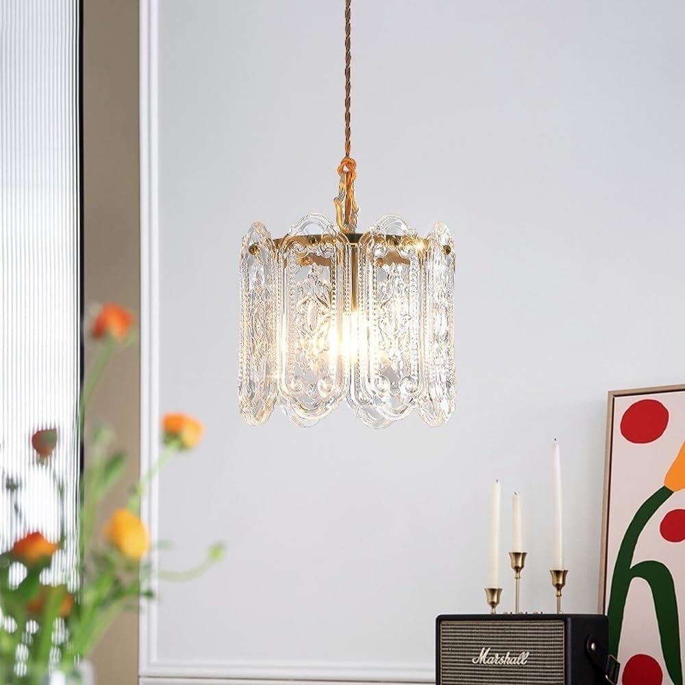 Nordic Modern Pendant Lighting Fixture Vintage Glass Pendant Lights Cylinder Drum Ceiling Hanging Lamp French Country Chandelier for Dining Room