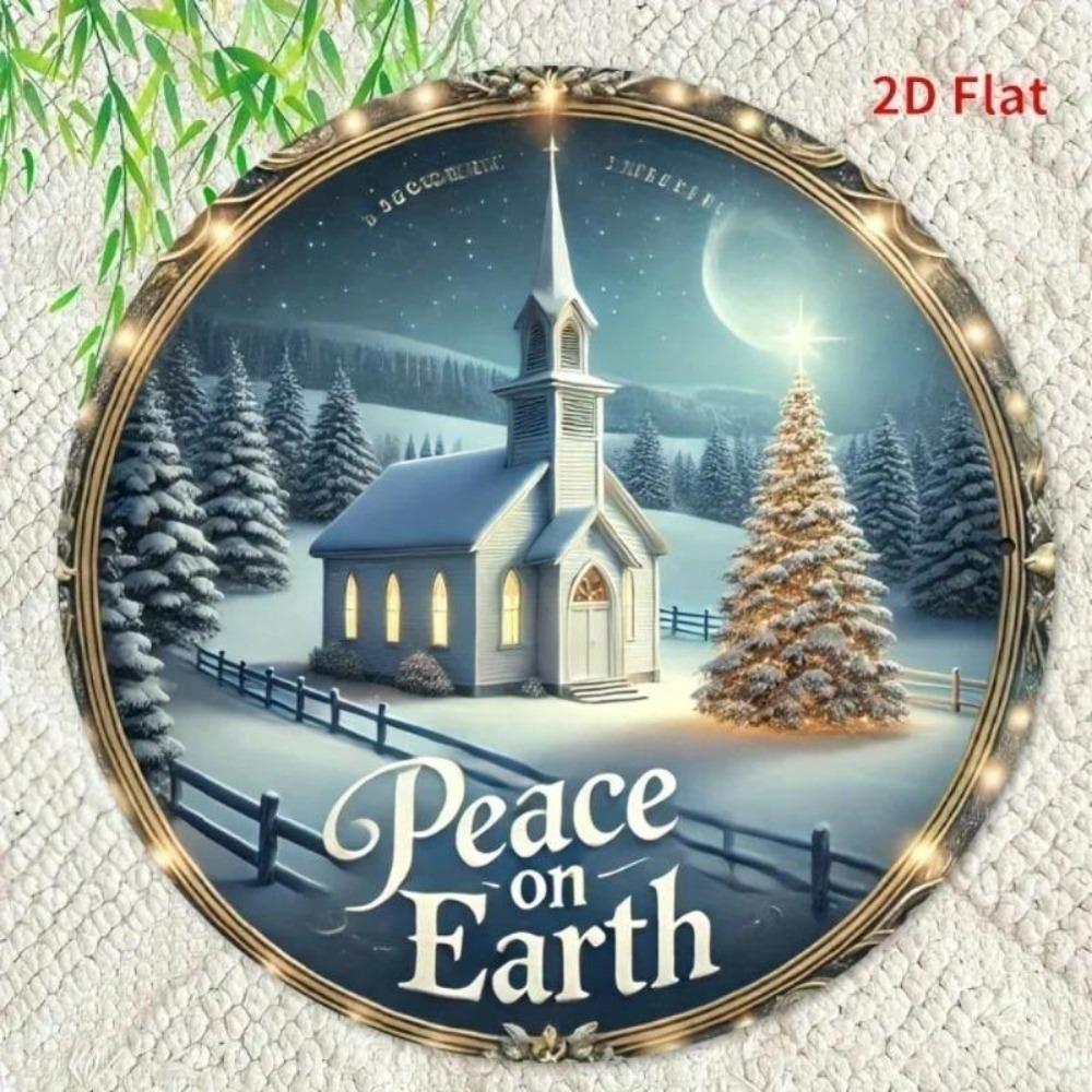 Iron Metal Wall Art 8x8 Inch Winter Christmas Wreath Church Decor Sign 2D Flat Print