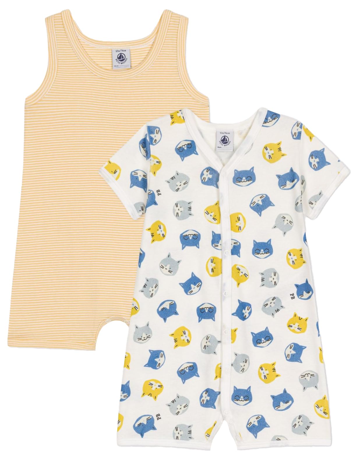 

Комплект коротких комбинезонов с принтом A09LK Multicolor 1 6 месяцев 67 см [Petit Bateau] 2 предмета