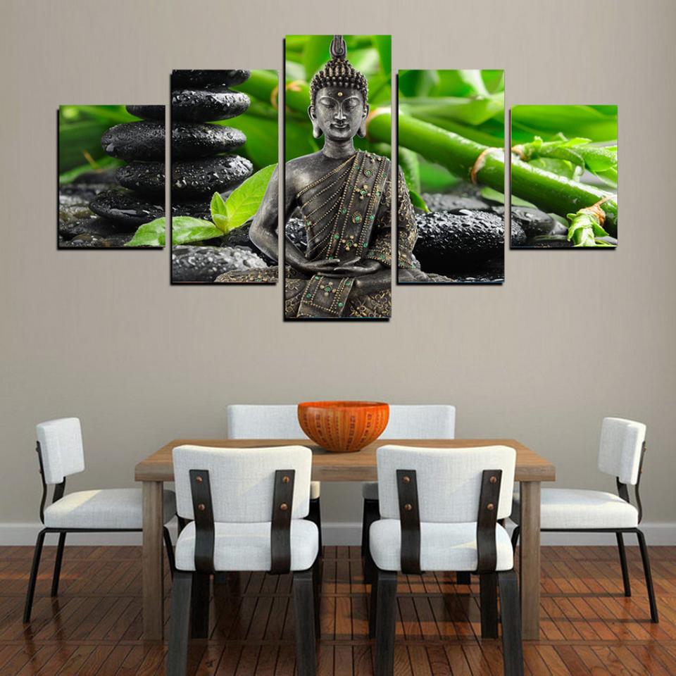 Wall Art Modern Pictures Home Decor 5 Panel Bamboo Buddha Living Room Canvas HD Print Cuadros Painting Modular Poster  No Frame