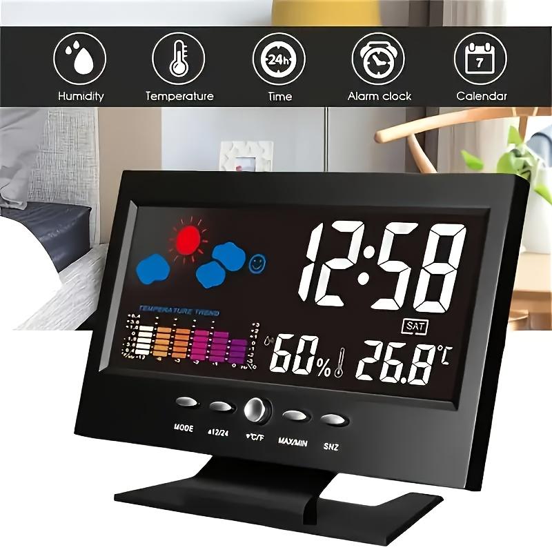 Large Backlit Display Digital Clock, Voice Control Weather Station, 12/24-Hour Format, Weather Forecast, USB Power Supply
