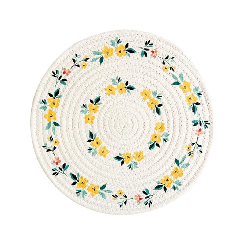 Cotton Coasters Pad Heat Protective Round Placemat Dishwasher Safe Surfaces Protectors for Hot Utensils Table top