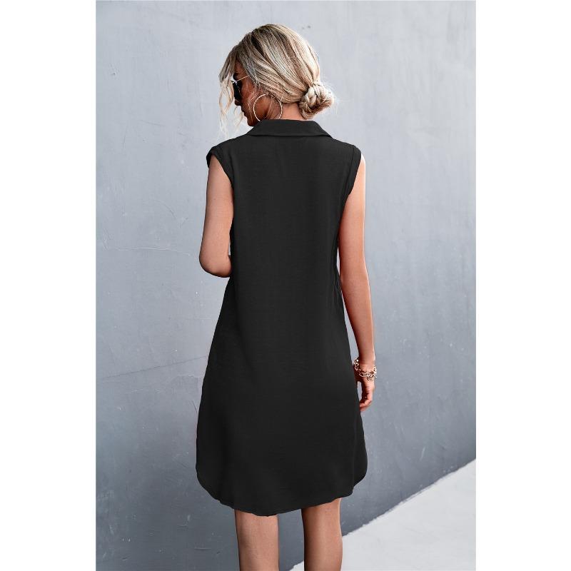 DAFIFY Moda Feminina Verão Primavera Cor Sólida Estampa Sem Mangas Gola POLO Cintura Solta Vestidos Casuais