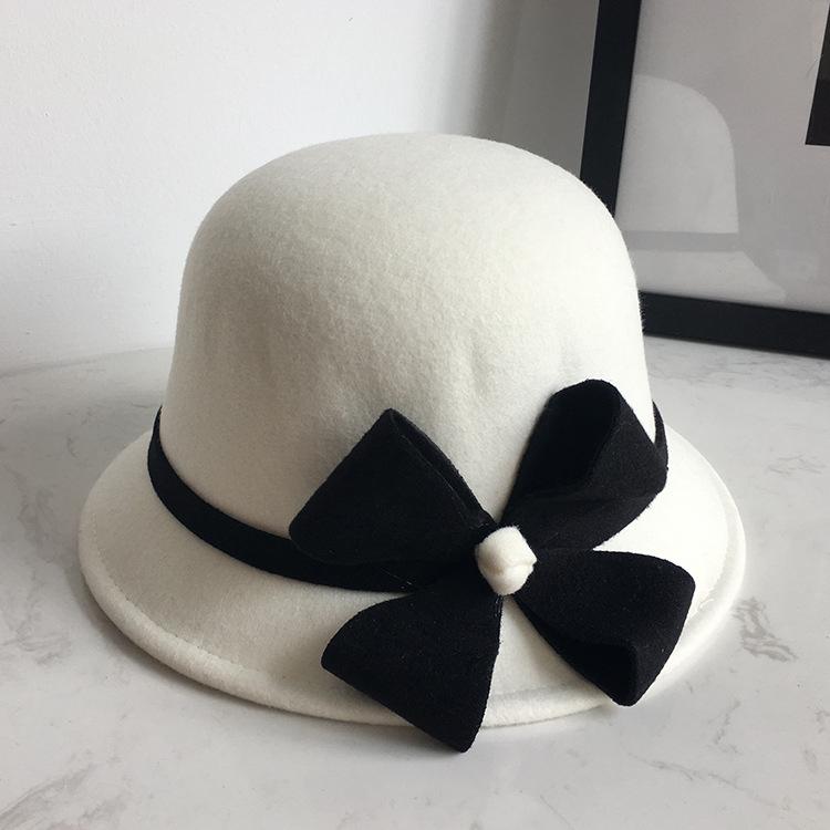 Women's Hat Autumn and Winter Woolen Top Hat European, American and British Women's Dome Basin Hat Elegant Versatile Four-leaf Flower Bucket Hat
