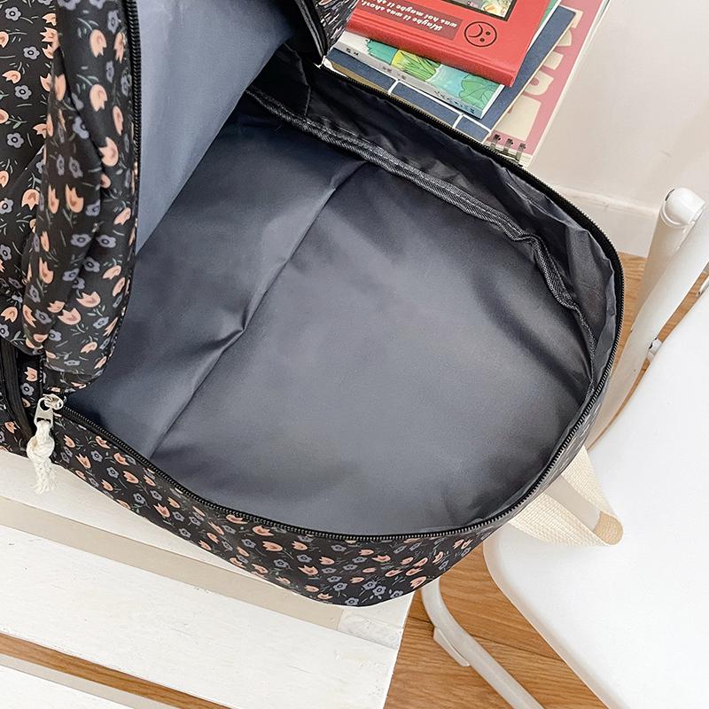 Flower Print Backpack Women's School Bag Campus Girls Nylon Backpack