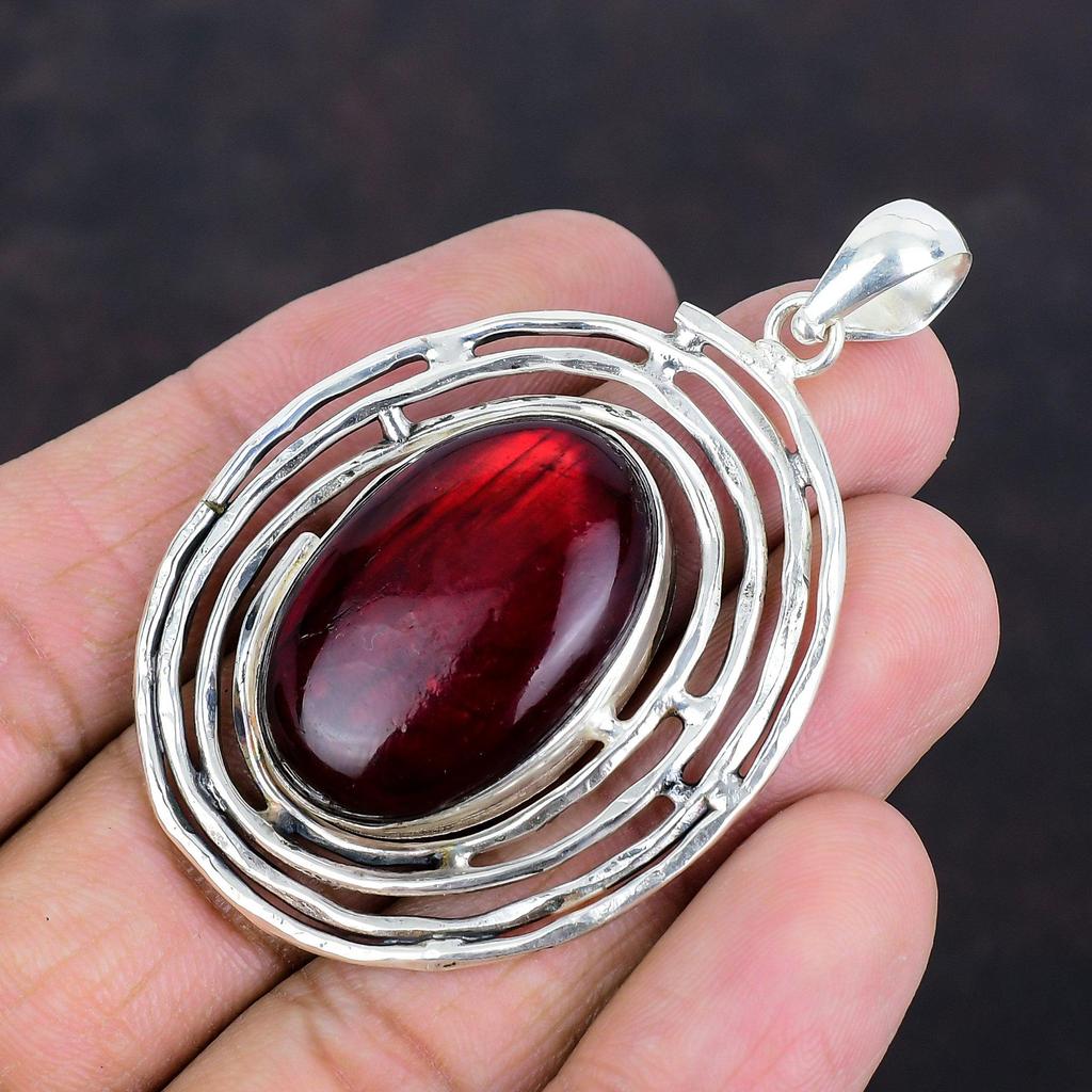 Roter Feuer Labradorit Anhänger 925 Sterling Silber Anhänger Echter Edelstein Schmuck Handgefertigt Stilvoller Anhänger Verlobungsgeschenke Designer Anhänger