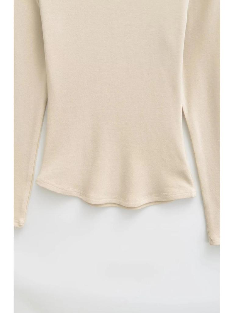 Women's Spicy Girl Round Neck Long Sleeve Yoga Tee - Slim Fit, Solid Color, Elastic Base Layer